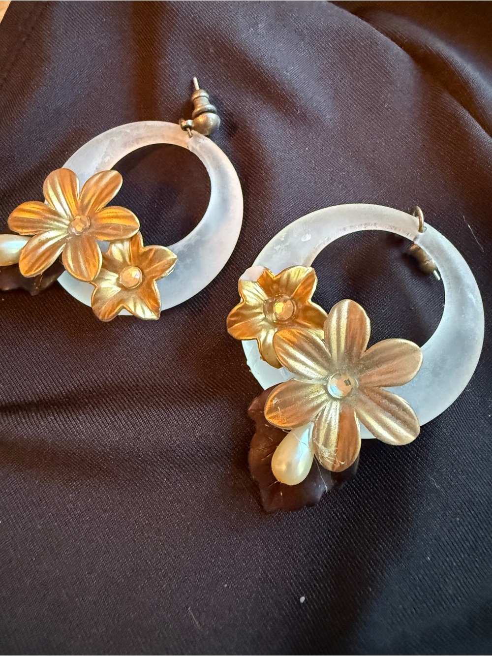 Gold Floral Hoop Drop Earrings - Women Jewelry
